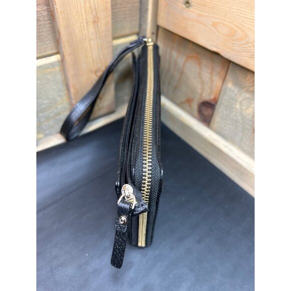 KATE SPADE NEW YORK Black Leather Zip Around Wristlet Wallet With Gold Hardware - Picture 3 of 10